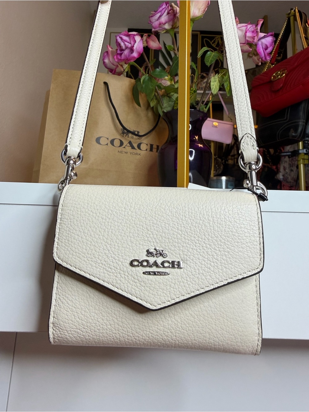 Coach CJ170 Mini Envelope Wallet on Chain Chalk Crossbody NWT - Picture 12 of 14
